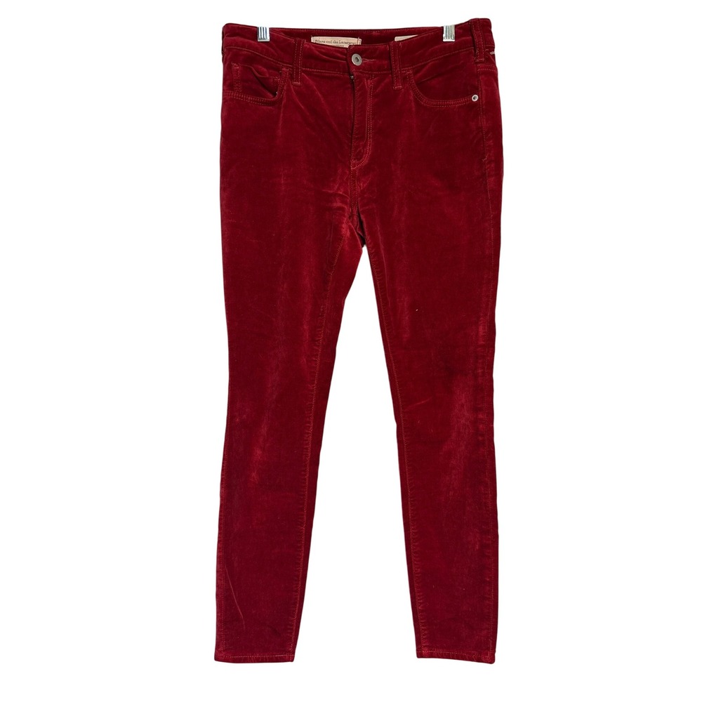 Pilcro and the Letterpress Anthropologie Red Velvet‎ High-Rise Skinny Pants 27